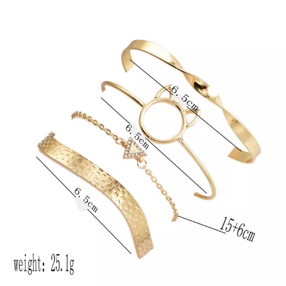 4 Piece Cat Ear Rhinestone Bangle Bracelet Set - Picture 3 of 3
